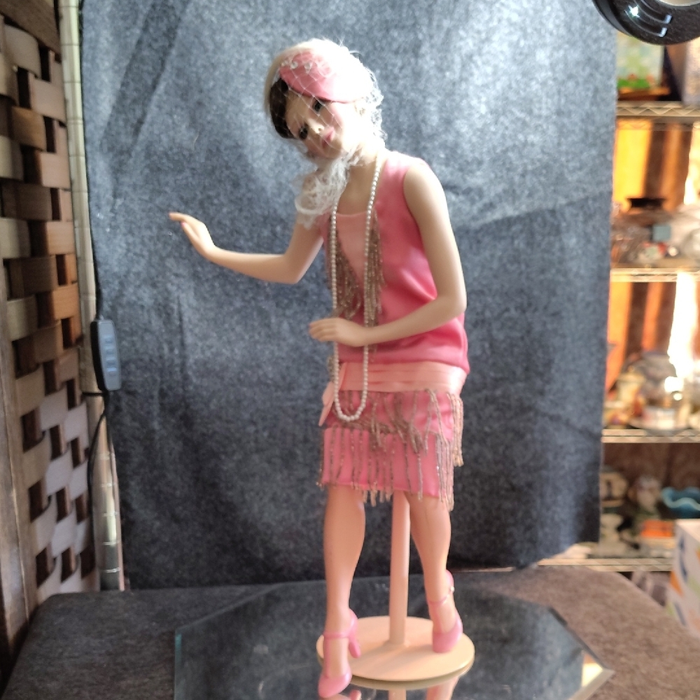 Elegant Rodger Akers Porcelain Doll Her Name Is Millie  Pink Flapper Figurine